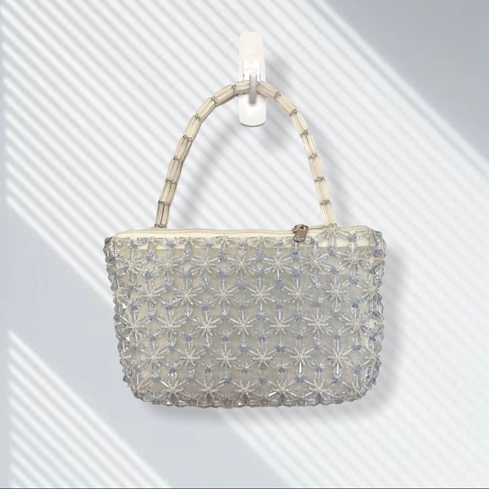 HANDMADE VINTAGE BEADED FLOWER TOP HANDLE PURSE